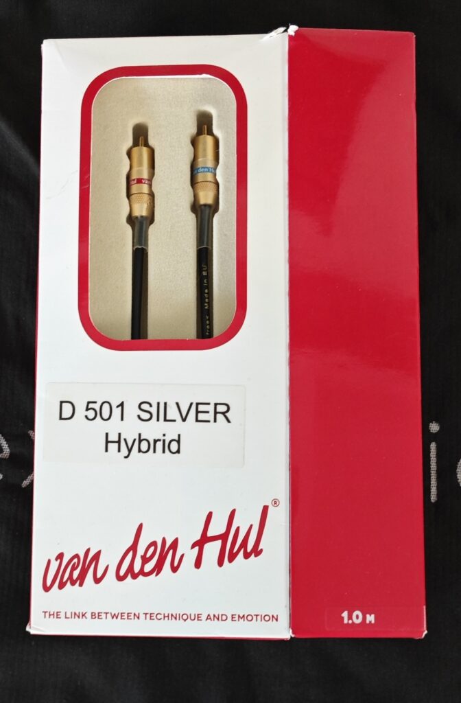 Câbles RCA haute fidélité Van Den Hul D 501 Silver Hybrid – Paire RCA vers RCA 1m, câbles audio hi-fi premium pour platine vinyle, DAC et amplificateur