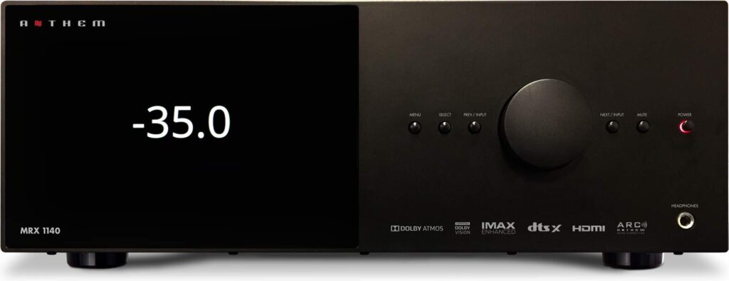 Photo de l’amplificateur Home Cinéma Anthem MRX 1140, 11.2 canaux, offrant un son multicanal immersif et précis pour films et musique.