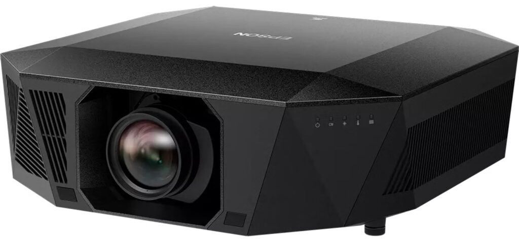 Vidéoprojecteur laser Epson EH-LS7000 4K PRO-UHD installé par SON HD SALON PRIVÉ pour une expérience home cinéma immersive et haut de gamme.