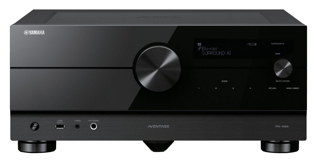 Yamaha RX‑A8A, amplificateur multicanaux Home Cinéma haut de gamme offrant une expérience sonore immersive Dolby Atmos et DTS:X, compatible 4K/8K.