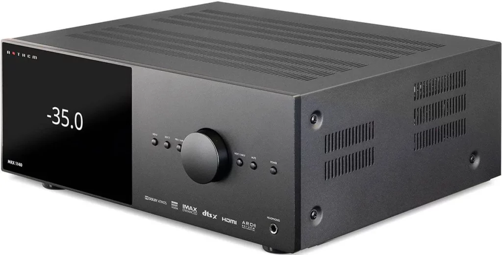 Photo de l’amplificateur Home Cinéma Anthem MRX 1140, 11.2 canaux, offrant un son multicanal immersif et précis pour films et musique. SON HD SALON PRIVE