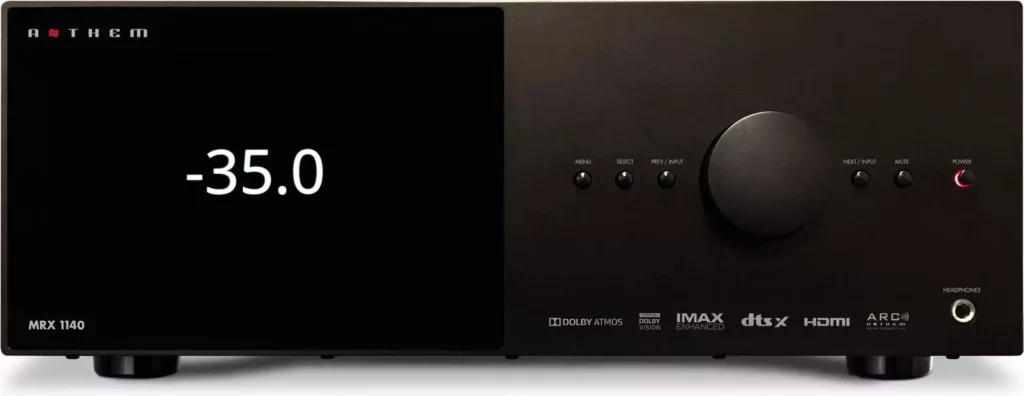 Photo de l’amplificateur Home Cinéma Anthem MRX 1140, 11.2 canaux, offrant un son multicanal immersif et précis pour films et musique.