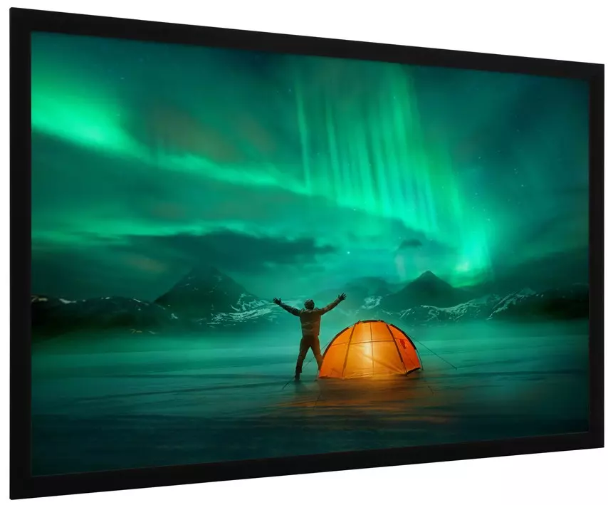Écran de vidéoprojecteur fixe à cadre rigide, toile haute tension pour image cinéma ultra précise.