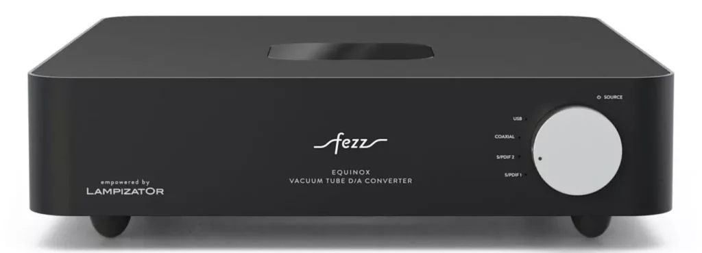 Convertisseur numérique-analogique à tubes Fezz Audio Equinox noir vue de face.