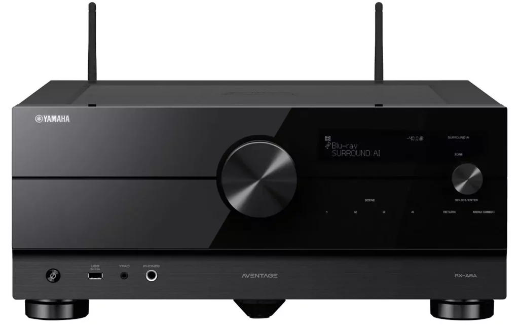 Yamaha RX‑A8A, amplificateur home cinéma multicanaux haut de gamme pour une expérience sonore immersive et détaillée.