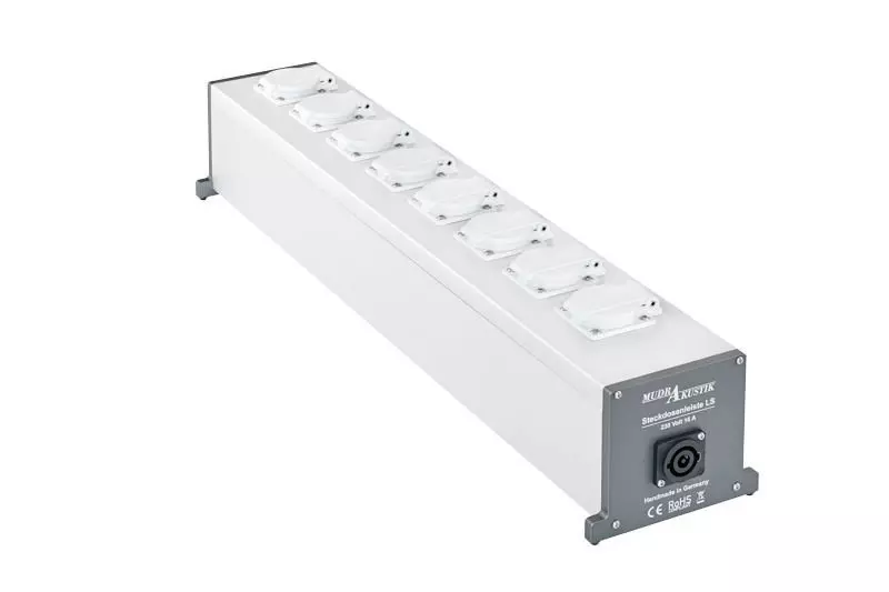 Barrette secteur haut de gamme Mudrakustik Power Strip LS en aluminium blindé.