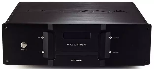Serveur musical et transport réseau High-End Rockna Wavedream NET, châssis aluminium massif CNC, vue de face.