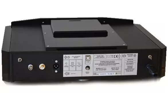 Face arrière du transport CD Lector DIGIDRIVE TL-3 montrant les sorties AES/EBU, I²S, SPDIF et le connecteur d'alimentation externe.