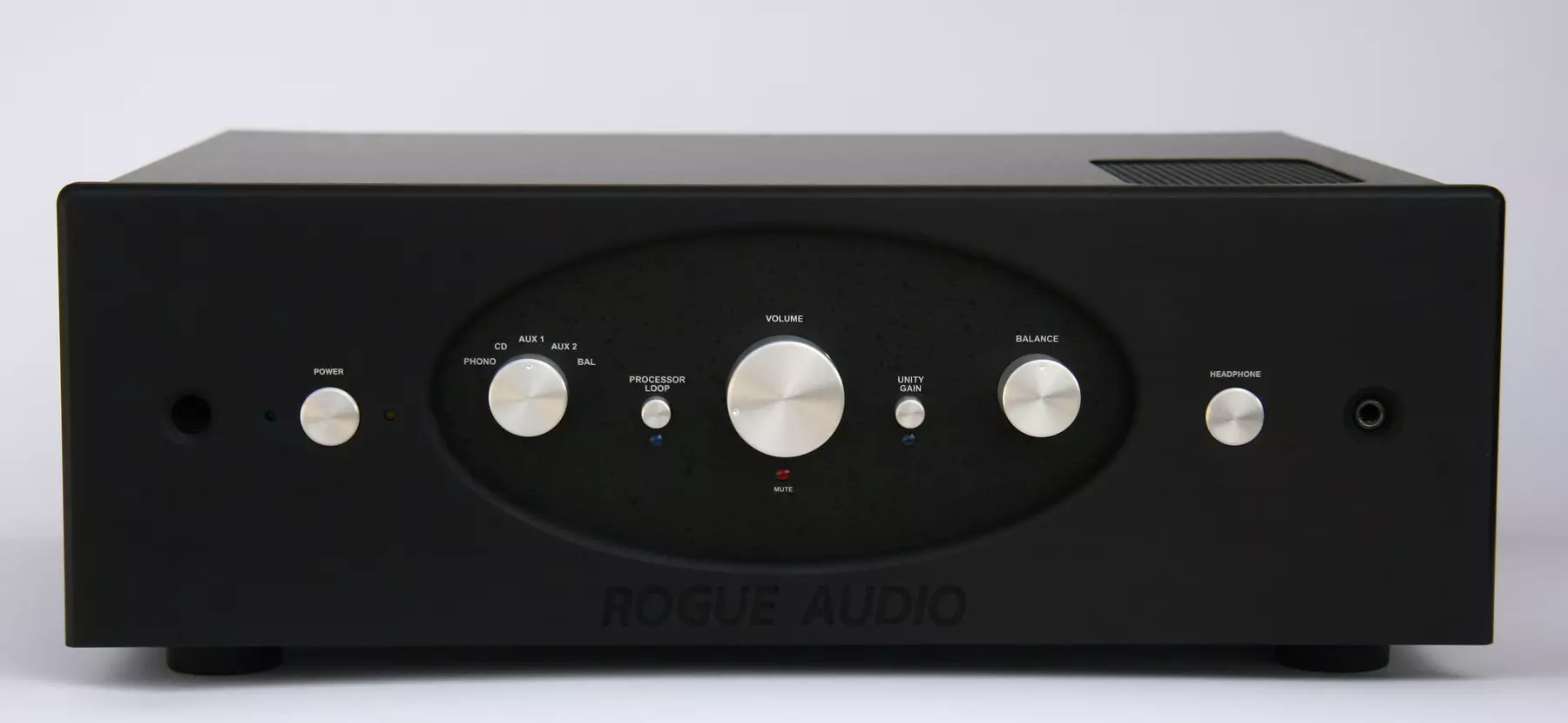 Amplificateur intégré Rogue Audio Pharaoh II Dark, vue de face en finition noire